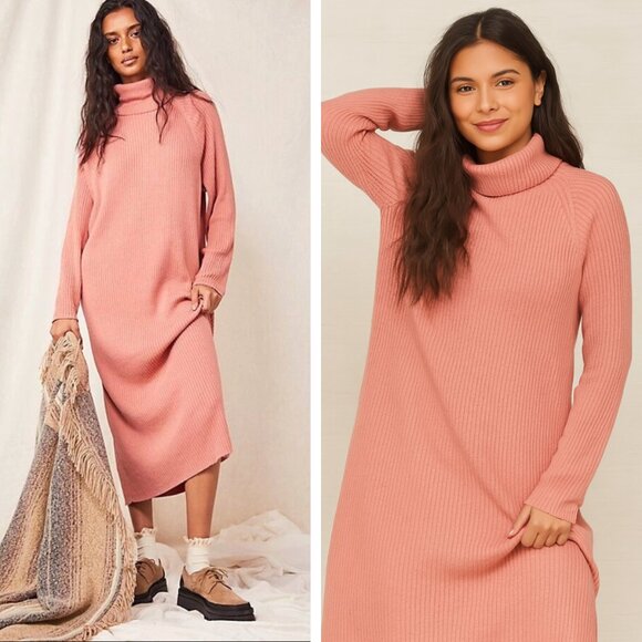 NEW Free People Beach Catalina Knit Oversized Ribbed Sweater Dress Rose Pink - Picture 1 of 10